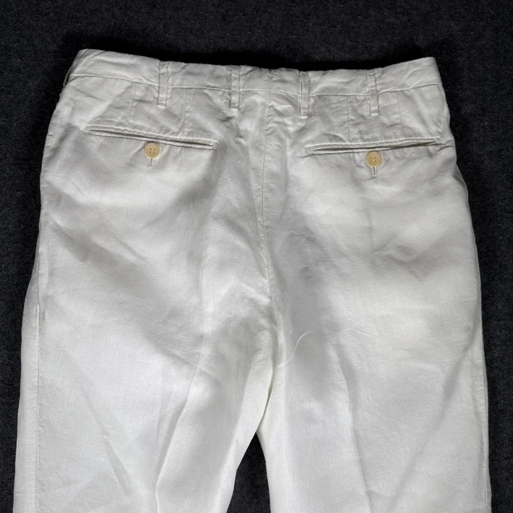 Battistoni Mens White 100% Pure Linen Pleated Trousers Made in Italy Size 32